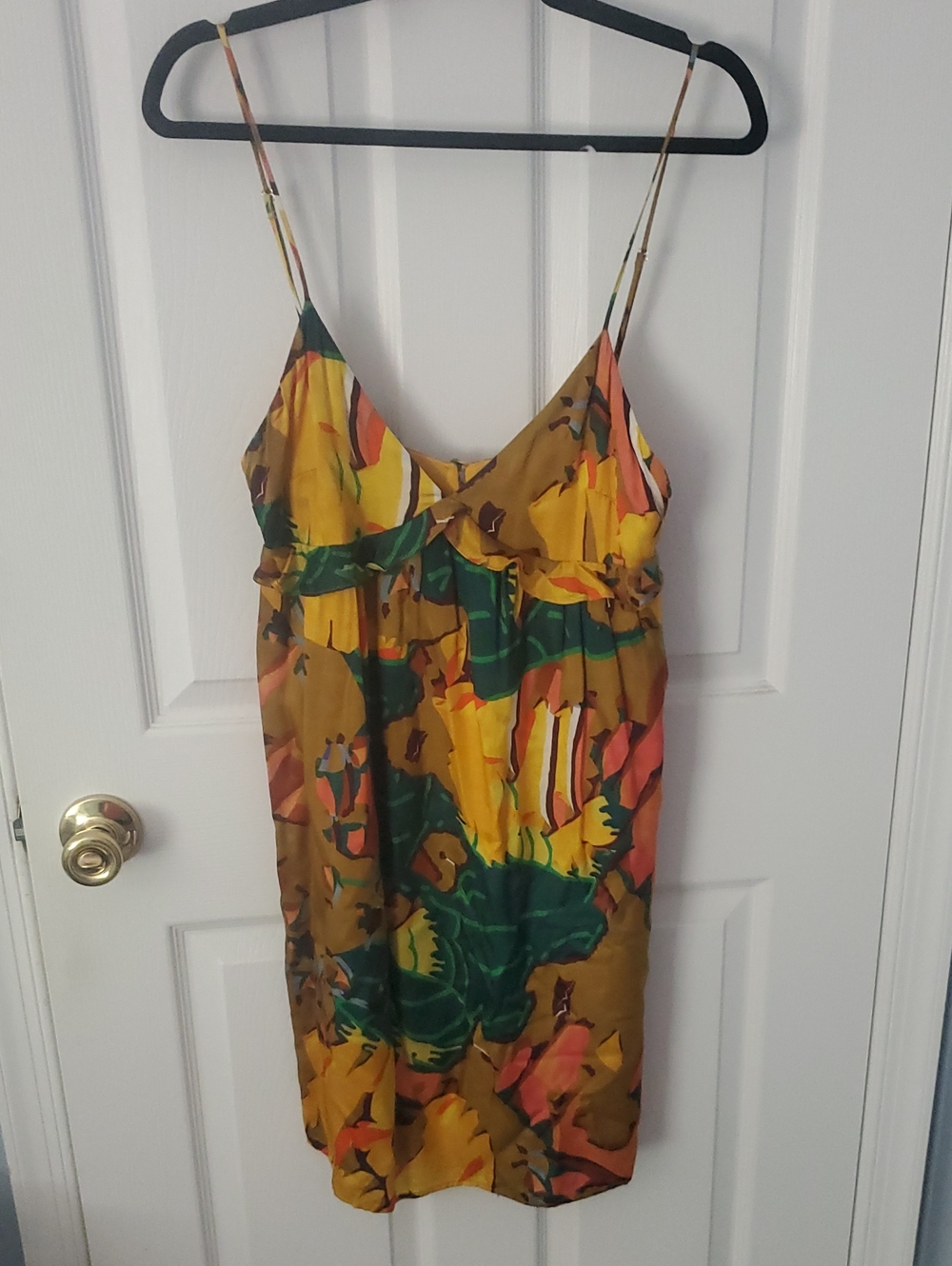 Sezane Floral Slip Dress in Mustard, Green & Coral